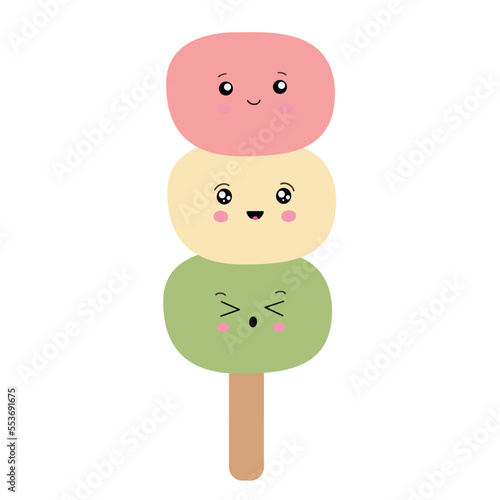 Dango Japanese traditional dessert isolated on white. Hanami Dango. Japanese Dango dessert vector