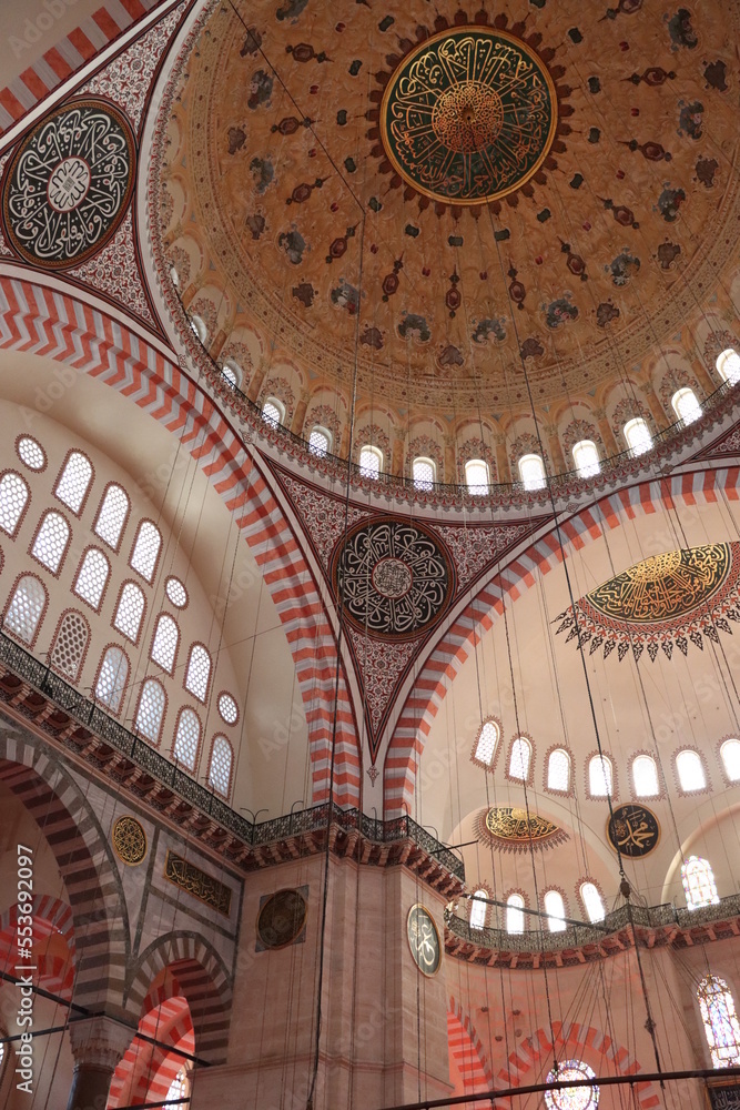 interior of local mosque in Istanbul with many shapes and domes