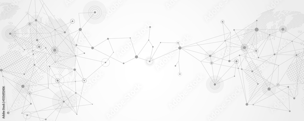 Global network connection. Digital technology with plexus background and space for text.Website header or banner design with science technology, data structure, connected points, web. 