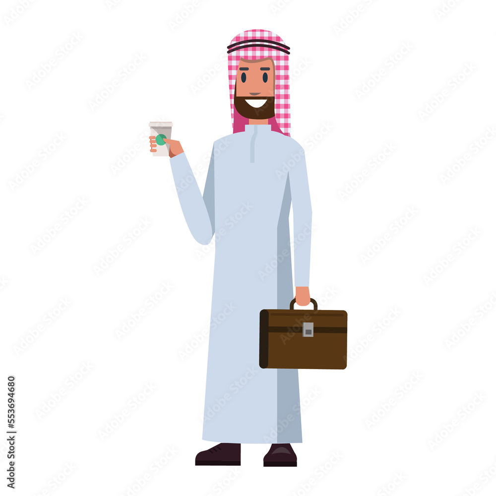 Arab Businessman enjoy with coffee. flat character design illustration