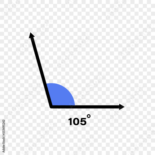 105 degree angle icon. Geometric symbol. Vector illustration on transparent background	