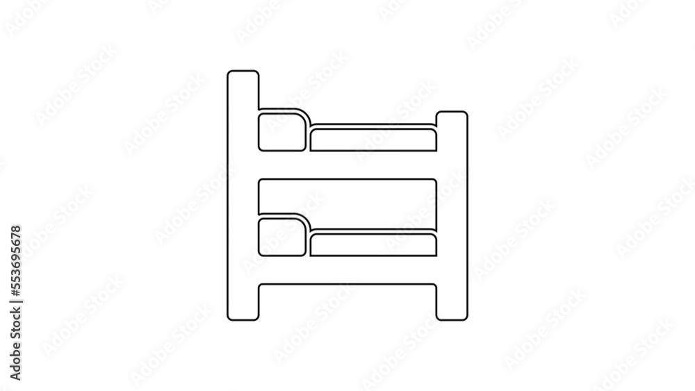 Black line Bunk bed icon isolated on white background. 4K Video motion graphic animation Black line Bunk bed icon isolated on white background. 4K Video motion graphic animation