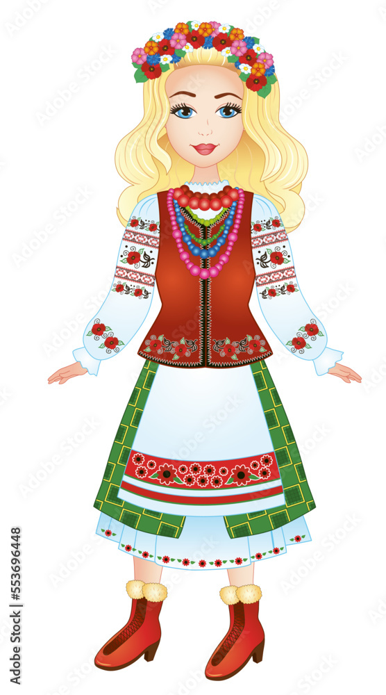 beautiful ukrainian girl in national ukrainian costume - vyshyvanka. vector illustration