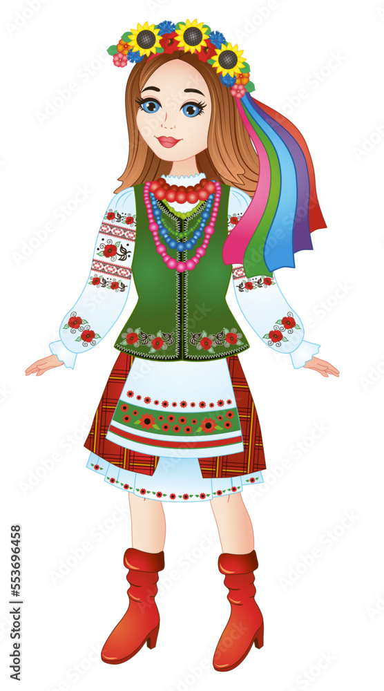 beautiful ukrainian girl in national ukrainian costume - vyshyvanka. vector illustration