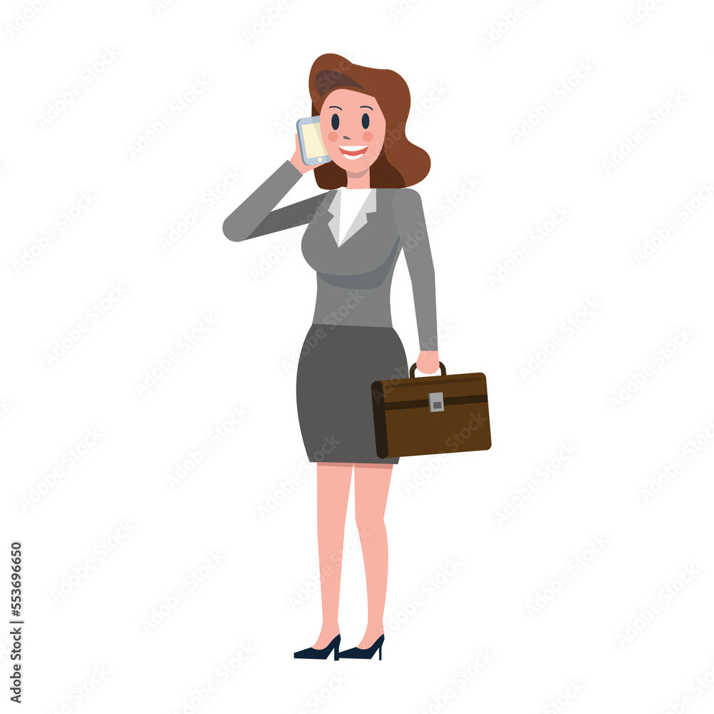 Business woman talking on smartphone. flat character design illustration