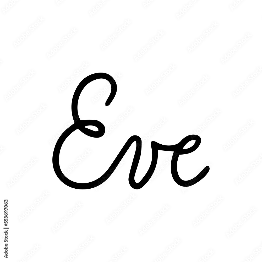 Eve Monoline Lettering. Vector Illustration of Calligraphy Line Isolated over White Text. Eve Monoline Lettering. Vector Illustration of Calligraphy Line Isolated over White Text.