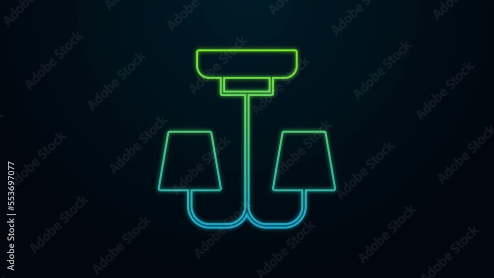 Glowing neon line Chandelier icon isolated on black background. 4K Video motion graphic animation Glowing neon line Chandelier icon isolated on black background. 4K Video motion graphic animation
