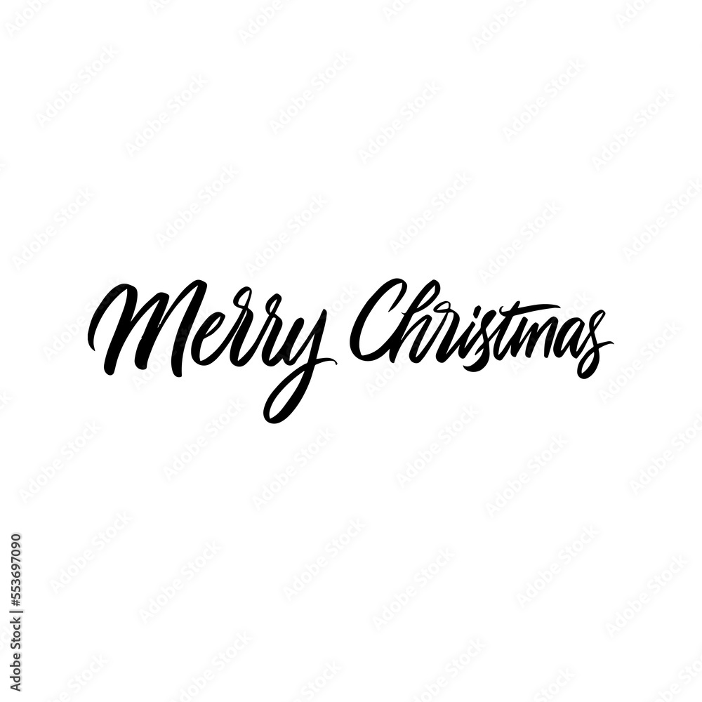 Merry Christmas Brush Lettering. Vector Illustration of Calligraphy Isolated over White Text.