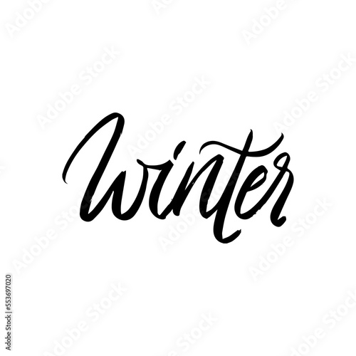 Winter Brush Lettering. Vector Illustration of Calligraphy Isolated over White Text.