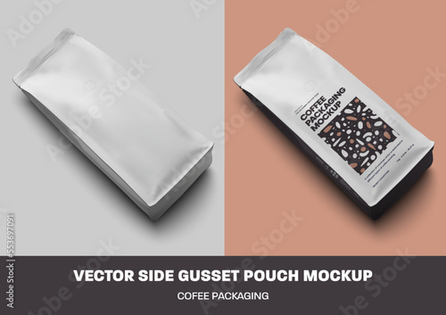 Vector Side gusset pouch coffee packages, top view.  Realistic illustration doy pack for pattern, branding,