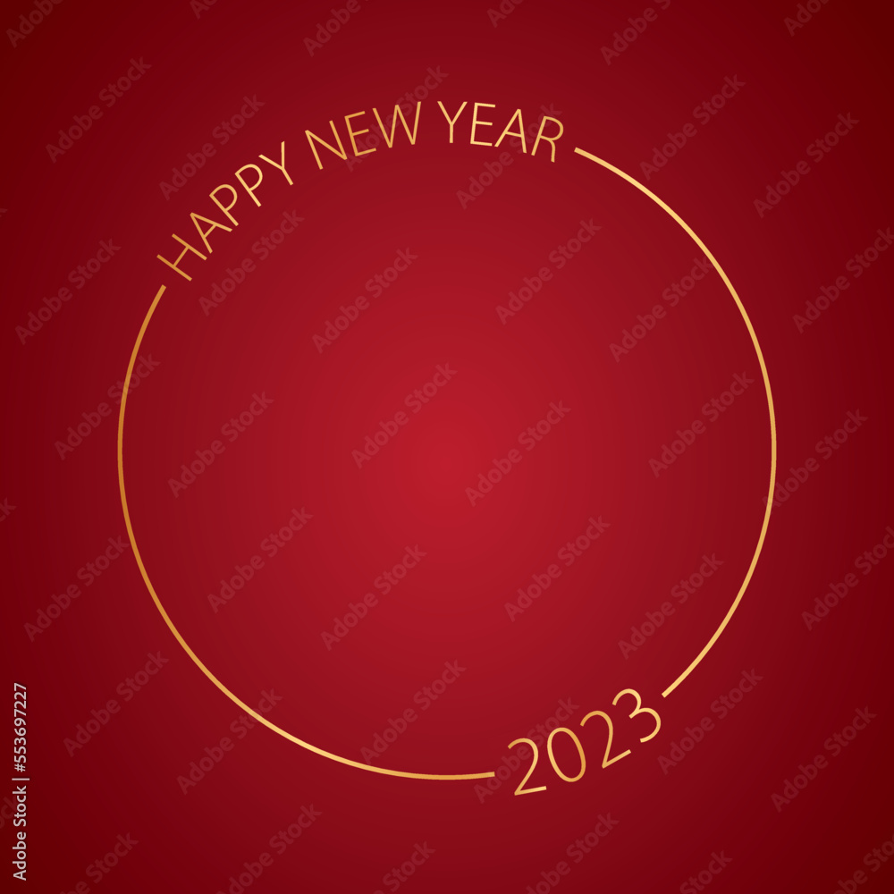 2023 - gold colored new year circle ribbon banner on red background