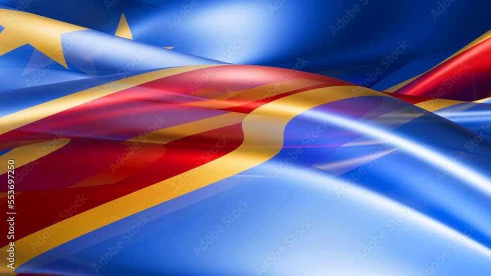Democratic Republic of the Congo aka DR Congo flag shiny glass smooth overflow abstract shape waves moved infinite loop video background Democratic Republic of the Congo aka DR Congo flag shiny glass smooth overflow abstract shape waves moved infinite loop video background