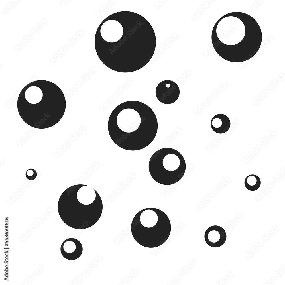Water bubble vector in black on white background. Oxygen in the water.
