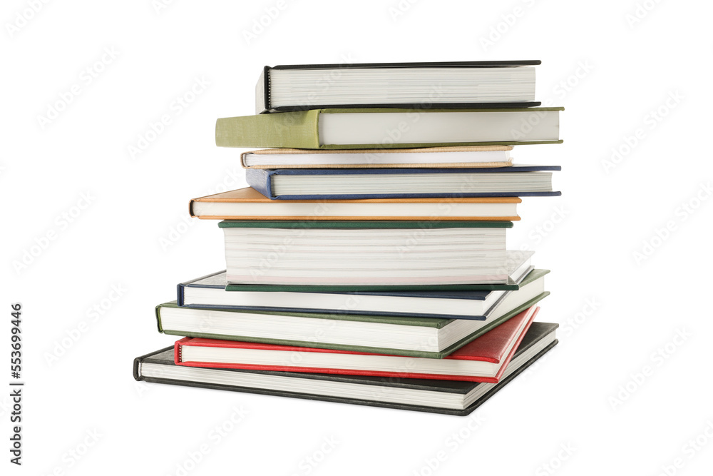 Stack of hardcover books on white background Stack of hardcover books on white background