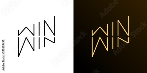 Win-win logo linear dynamic design creative concept. Winwin partnership success logotype. Double win mutually beneficial business initial brand badge. Planning strategy profit vector eps sign template