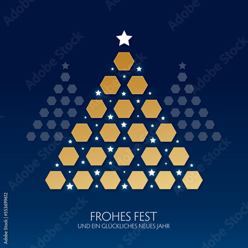 Weihnachtsgruß - stilisierter Weihnachtsbaum - deutscher Text - frohes Fest und ein glückliches neues Jahr