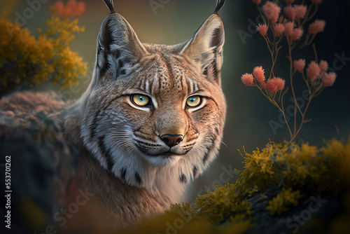 Portrait of a lynx. Dangerous predator in natural habitat. Digital art 