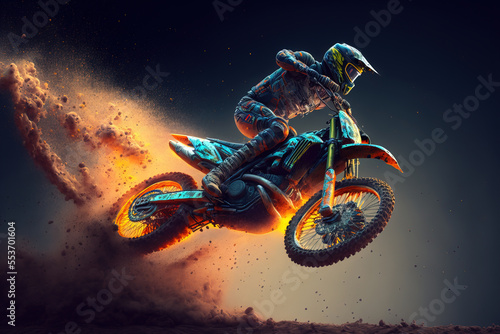 Obraz na plátně Dirt bike rider doing a big jump