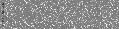 Seamless pattern with hand drawn outline glasses on gray background. Vector illustration.