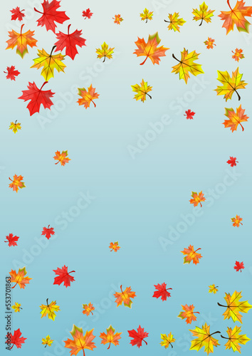 Brown Plant Background Blue Vector. Foliage Canadian Illustration. Red Season Leaves. Ground Floral Frame.