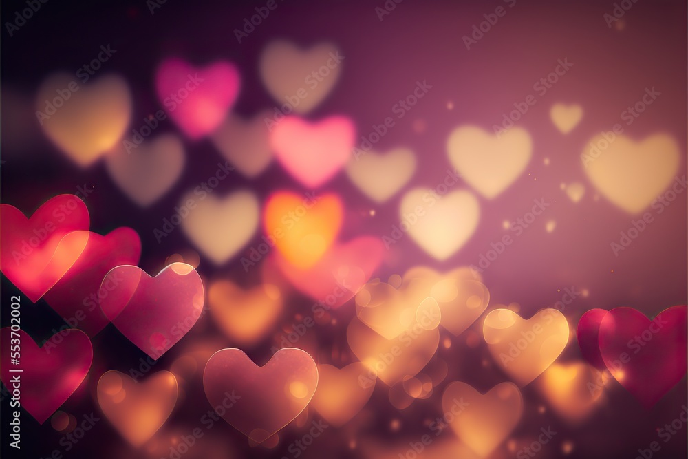 Valentine bokeh background with hearts. Generative ai.