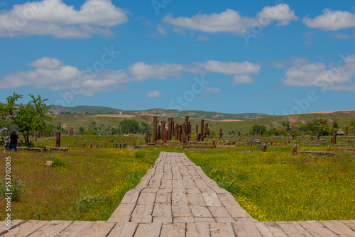 Historical Ahlat Seljuk Square Cemetery in Spring photo