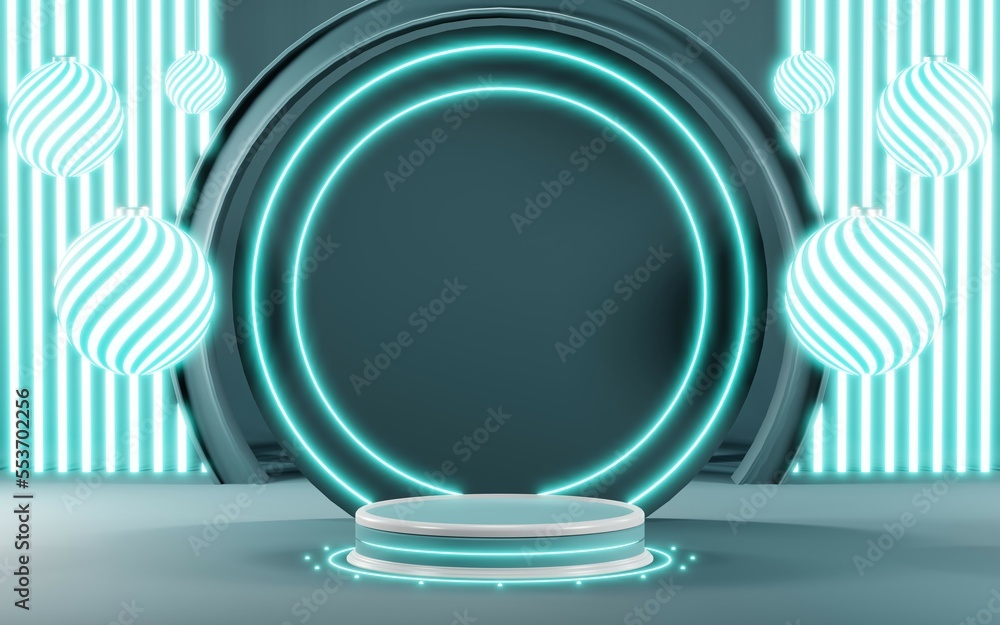 Fototapeta premium 3D render of Podium background in blue tones for displaying cream products. cosmetics