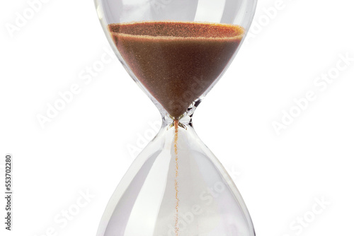 glass hourglass with reflection, isolate on a white background