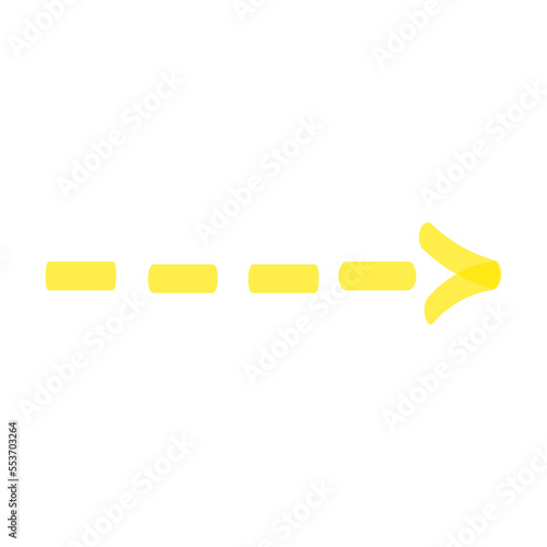 Line drawn dotted arrow by yellow marker. Vector illustration of underline stroke, arrow direction, cross, tick check mark isolated on white