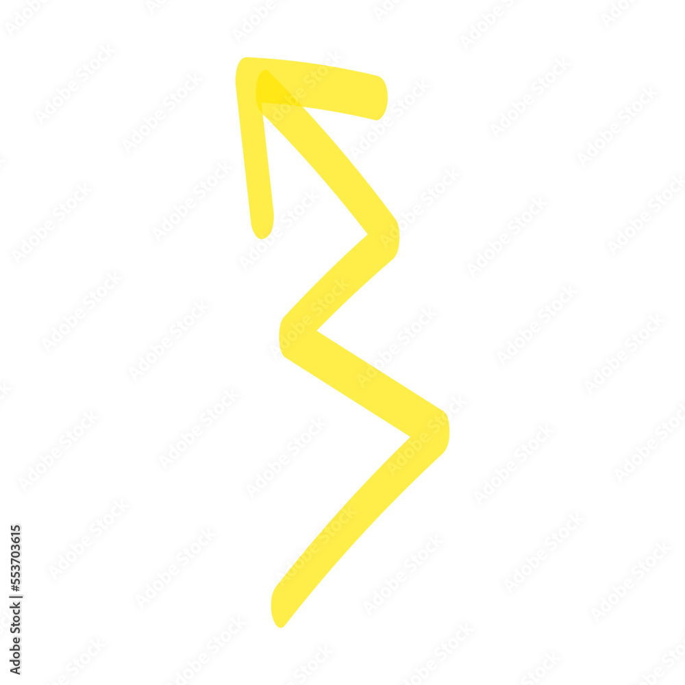 Line drawn broken arrow by yellow marker. Vector illustration of underline stroke, arrow direction, cross, tick check mark isolated on white Line drawn broken arrow by yellow marker. Vector illustration of underline stroke, arrow direction, cross, tick check mark isolated on white