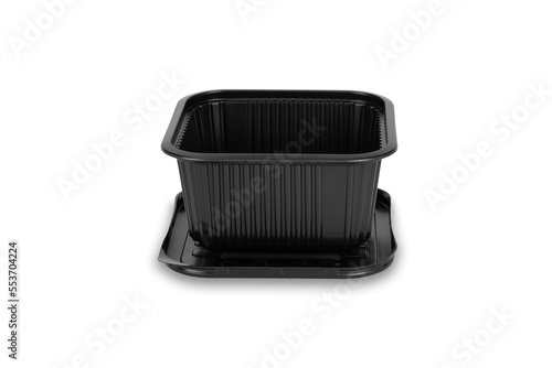 Black empty plastic food containers isolated on white background with clipping path.