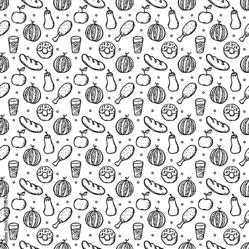 Seamless pattern with food icons. doodle food pattern. Food background