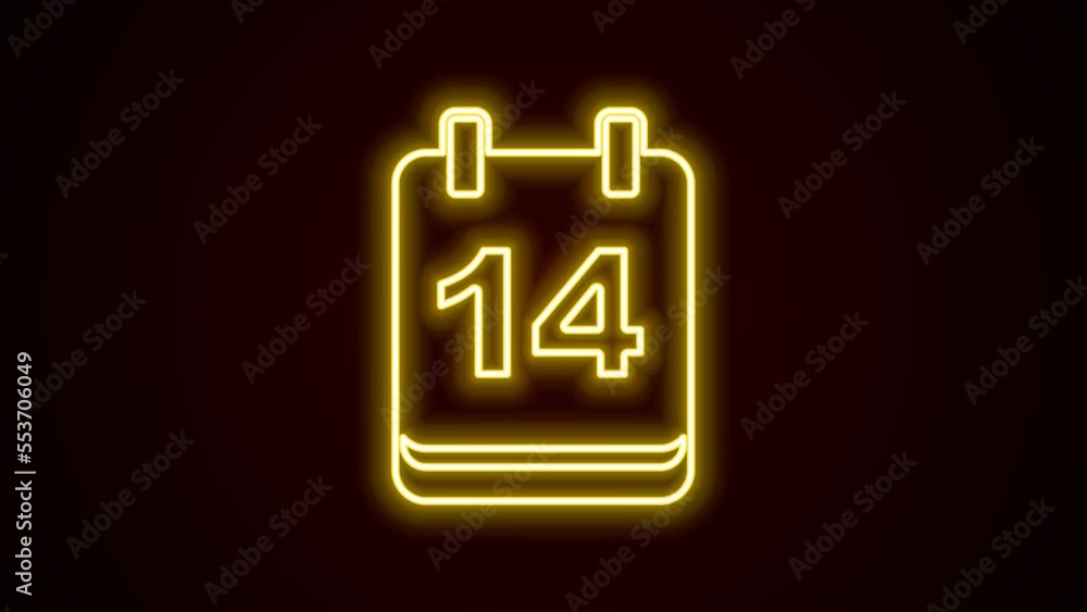 Glowing neon line Calendar with February 14 icon isolated on black background. Valentines day. Love symbol. 4K Video motion graphic animation Glowing neon line Calendar with February 14 icon isolated on black background. Valentines day. Love symbol. 4K Video motion graphic animation