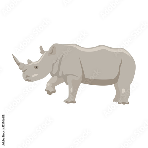 Rhinoceros cartoon illustration. Gray rhino character on white background. Animal  family  wildlife