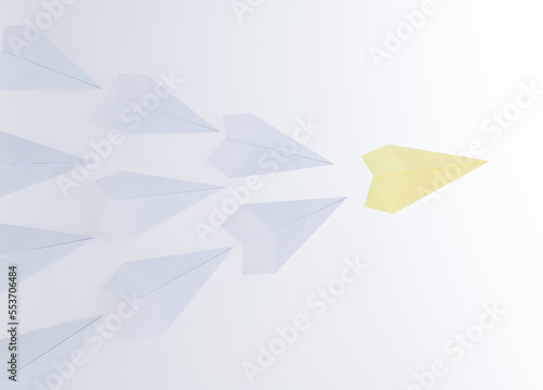 The yellow origami plane is leader