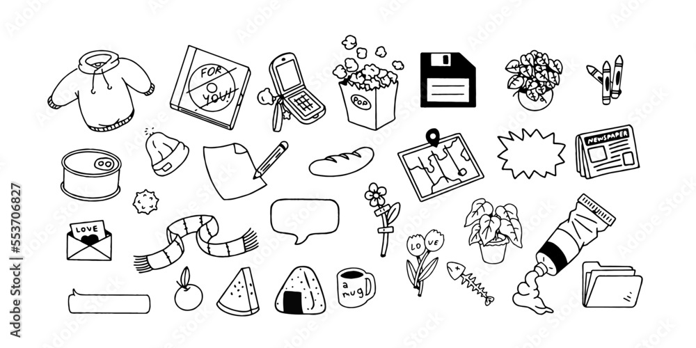 Vector illustration of Doodle cute for kid, Hand drawn set for decoration on white background,Funny Doodle Hand Drawn,Page for coloring. Vector illustration of Doodle cute for kid, Hand drawn set for decoration on white background,Funny Doodle Hand Drawn,Page for coloring.