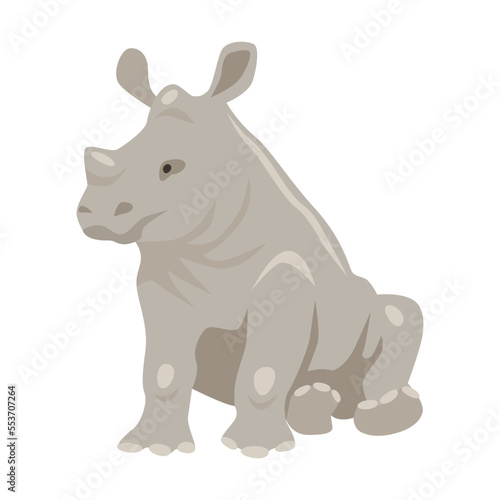 Rhinoceros animal cartoon illustration. Gray rhino character on white background. Animal, family, wildlife