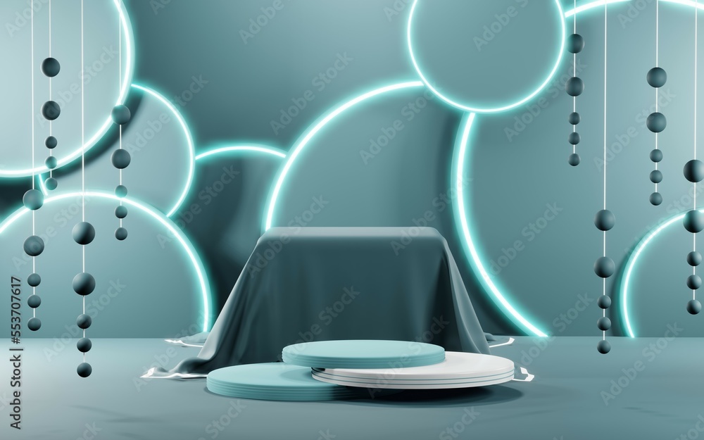 Naklejka premium 3D render of Podium background in blue tones for displaying cream products. cosmetics