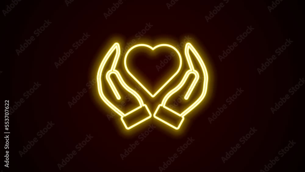 Glowing neon line Heart in hand icon isolated on black background. Hand giving love symbol. Valentines day symbol. 4K Video motion graphic animation Glowing neon line Heart in hand icon isolated on black background. Hand giving love symbol. Valentines day symbol. 4K Video motion graphic animation
