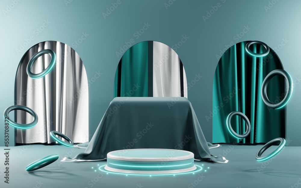 3D render of Podium background in blue tones for displaying cream products. cosmetics 3D render of Podium background in blue tones for displaying cream products. cosmetics