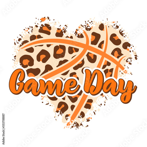 Game Day with leopard heart sport design. Basketball theme design for sport lovers stuff and perfect gift for basketball players and fans