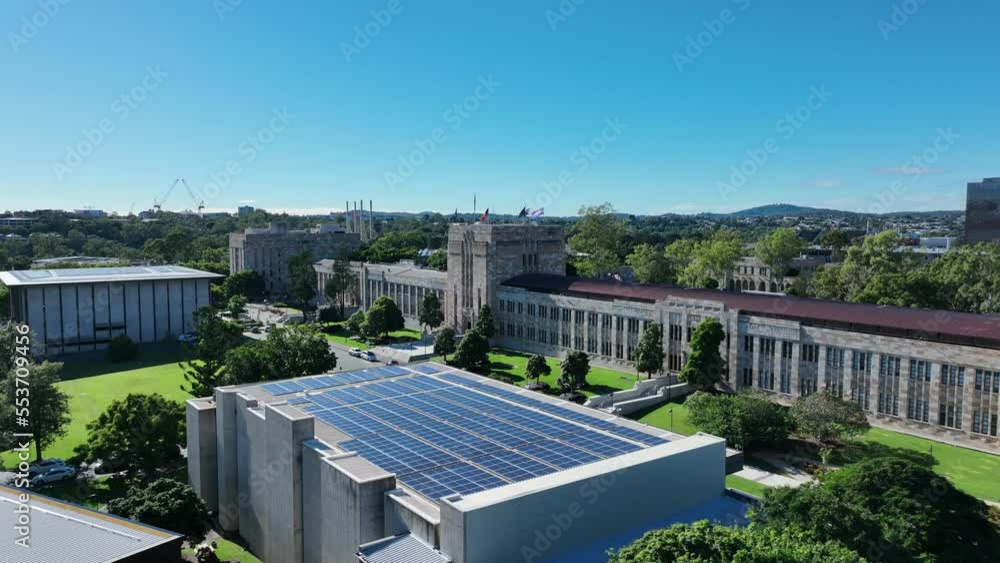 Drone shot of University of Queensland UQ St Lucia, drone flying towards UQ's Great Court and Forgan Smith Building. Shot during day time with clear blue skies. Brisbane QLD University 4K Drone shot of University of Queensland UQ St Lucia, drone flying towards UQ's Great Court and Forgan Smith Building. Shot during day time with clear blue skies. Brisbane QLD University 4K
