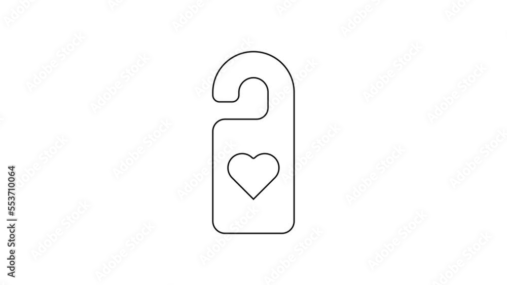 Black line Please do not disturb with heart icon isolated on white background. Hotel Door Hanger Tags. 4K Video motion graphic animation Black line Please do not disturb with heart icon isolated on white background. Hotel Door Hanger Tags. 4K Video motion graphic animation