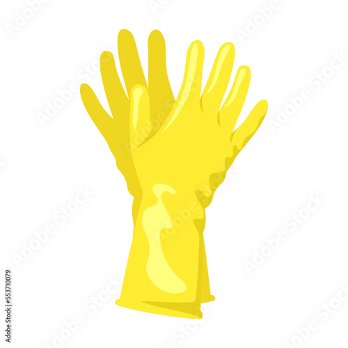 Rubber gloves for hands. Cleaning tools for housework cartoon illustration. Colorful broom, mop, sweeper isolated on white background