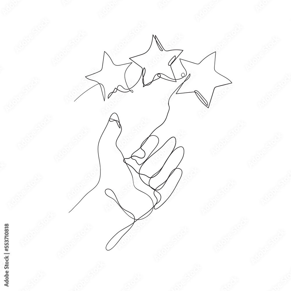 Fototapeta premium continuous line drawing hand holding star illustration vector isolated
