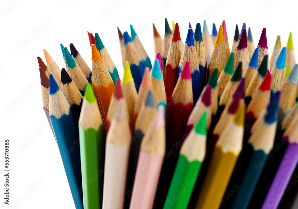 A bunch of colorful pencils on white background A bunch of colorful pencils on white background