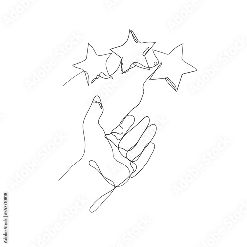 continuous line drawing hand holding star illustration vector isolated