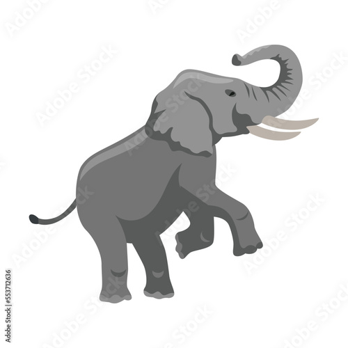 Trained elephant cartoon illustration. Big African mammal character with large ears and trunk on white background. Animal, zoo