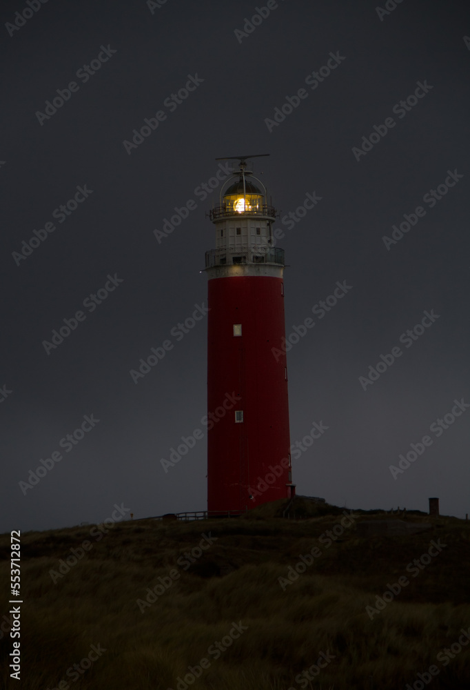 The lighthouse Eierland on the Dutch island Texel in the Wadden sea, at night