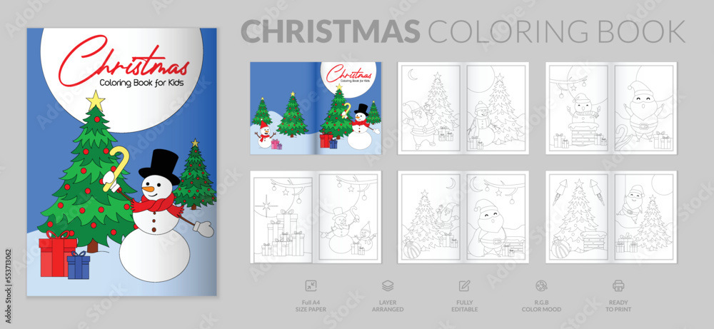 Set of merry Christmas coloring pages. Coloring book for kids. Illustration for children. Merry Christmas worksheets and coloring page for kids. Happy New year activity for kids.